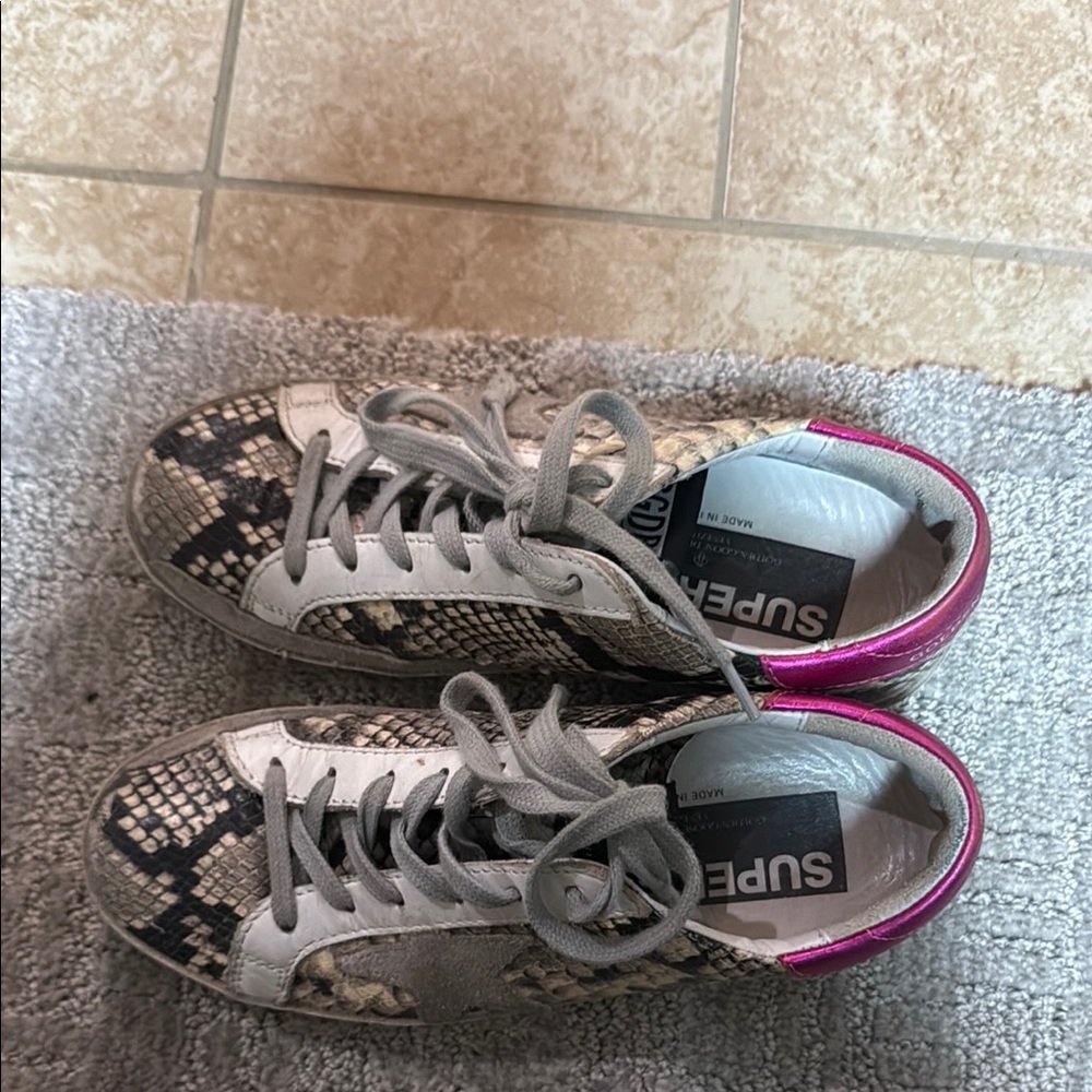 Golden Goose Women's Snakeskin Sneakers with Pink Accents - Picture 2 of 6